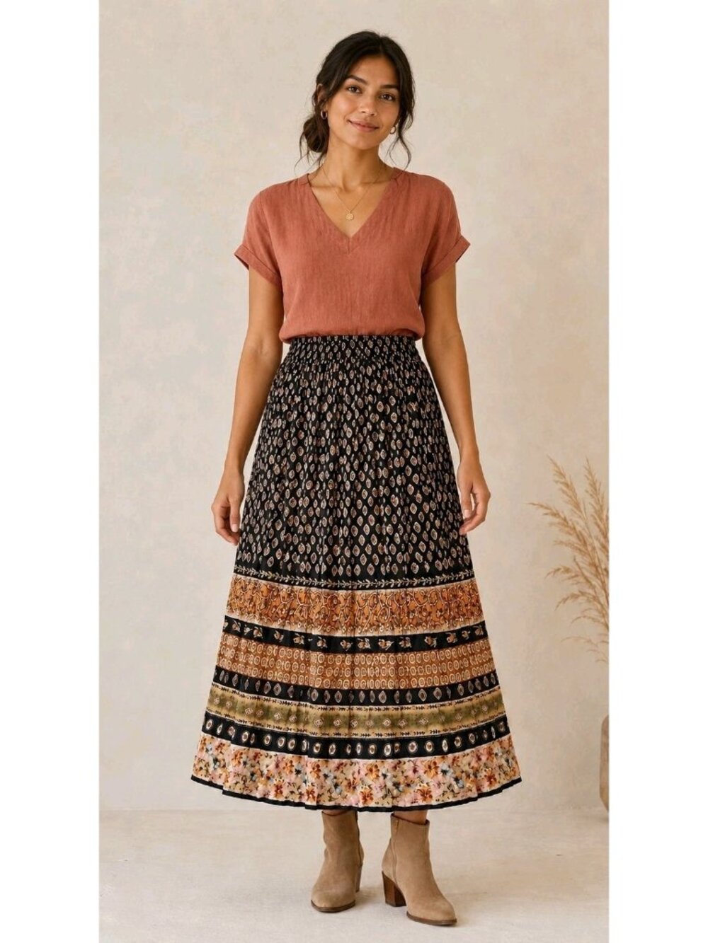 Vtg Austin Clothing Company Midi Skirt Pull On Lightweight Work Church Size L